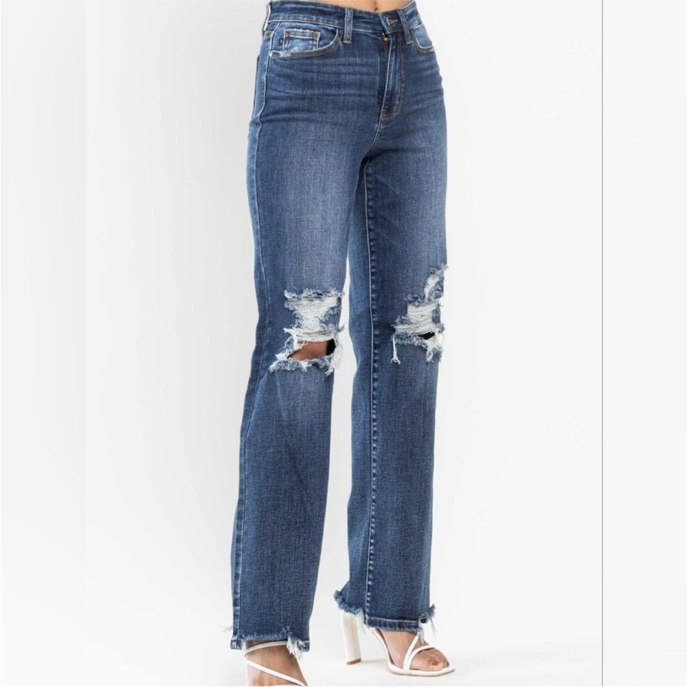 Judy Blue Dark Blue Distressed Flare Jeans
